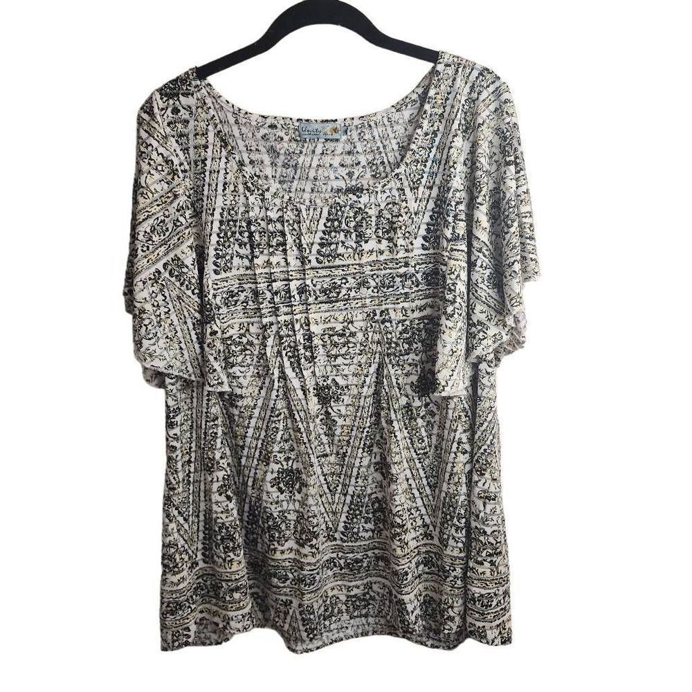 Unity World Wear Flutter Sleeve Yellow Black White Top Size 2X